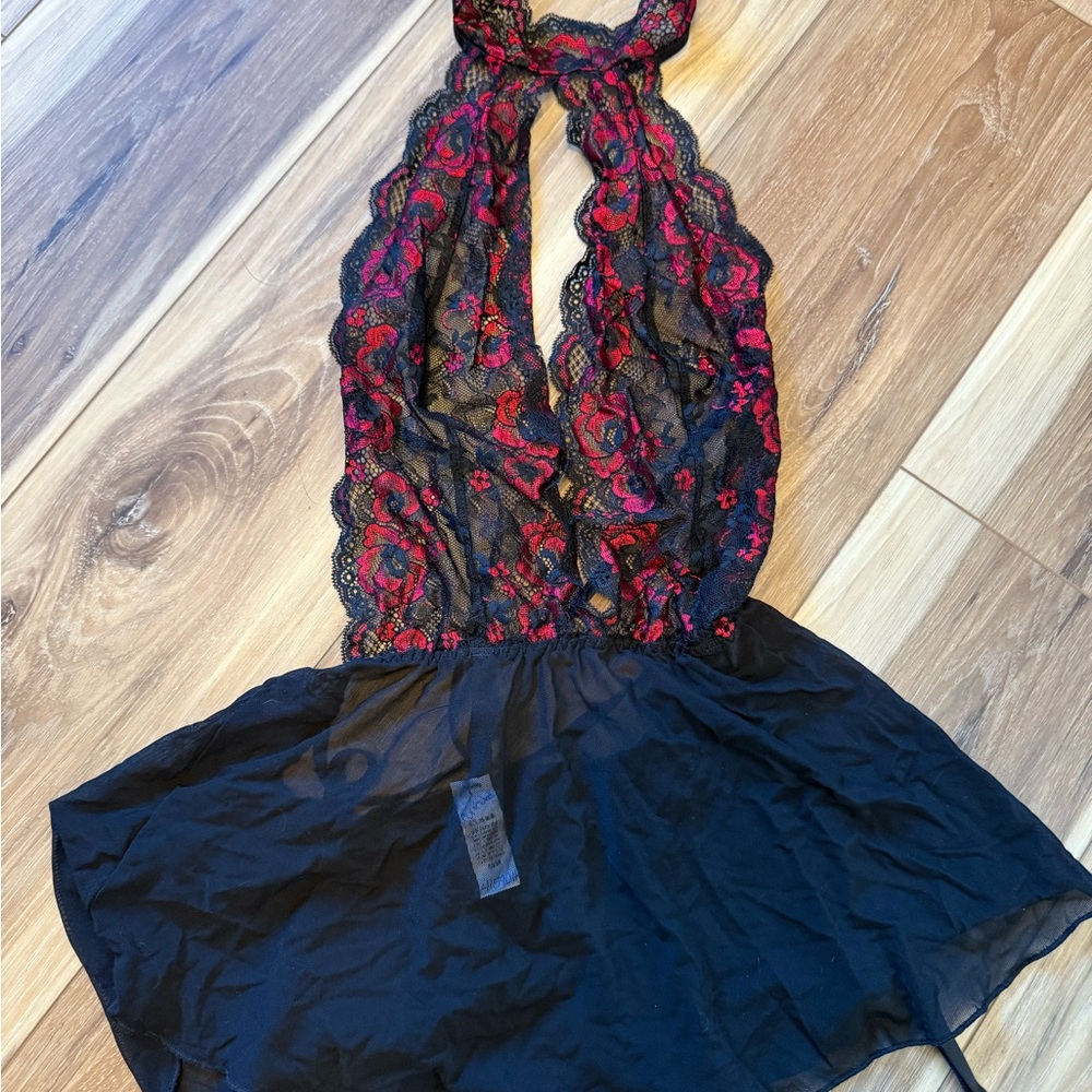 NWOT Black and Red Lace Halter Lingerie